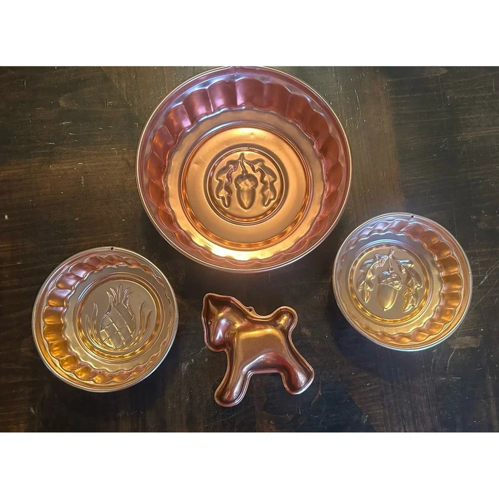 Copper Tone Molds Wall Decor Set Of 4 Kitchen Acorn Pineapple Horse
